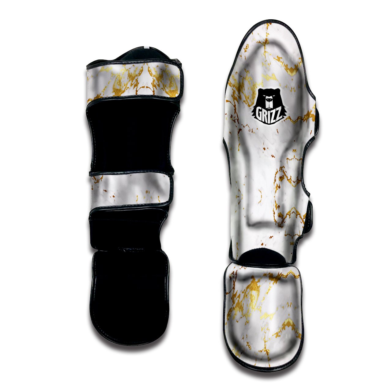 Grunge Marble White Gold Print Pattern Muay Thai Shin Guards-grizzshop