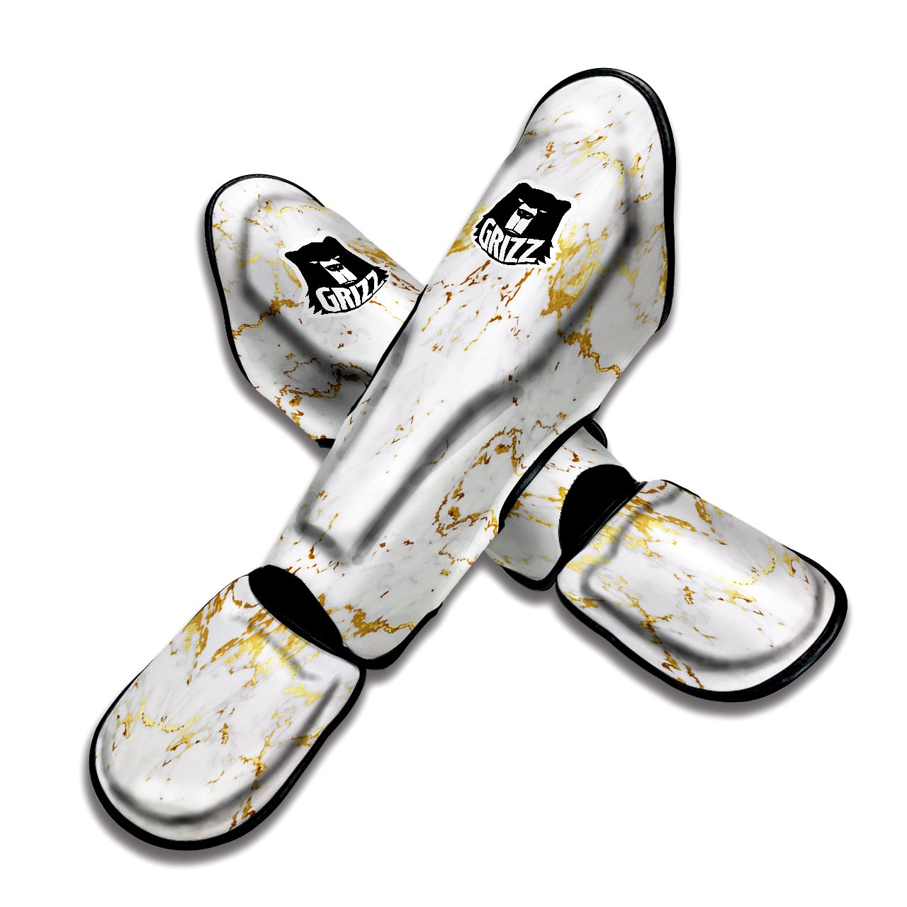 Grunge Marble White Gold Print Pattern Muay Thai Shin Guards-grizzshop