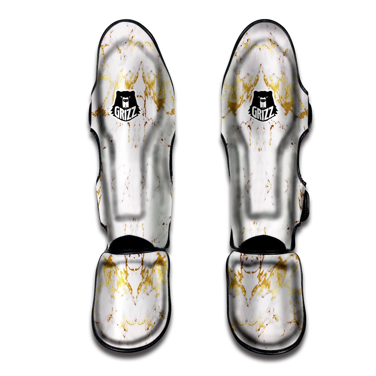 Grunge Marble White Gold Print Pattern Muay Thai Shin Guards-grizzshop