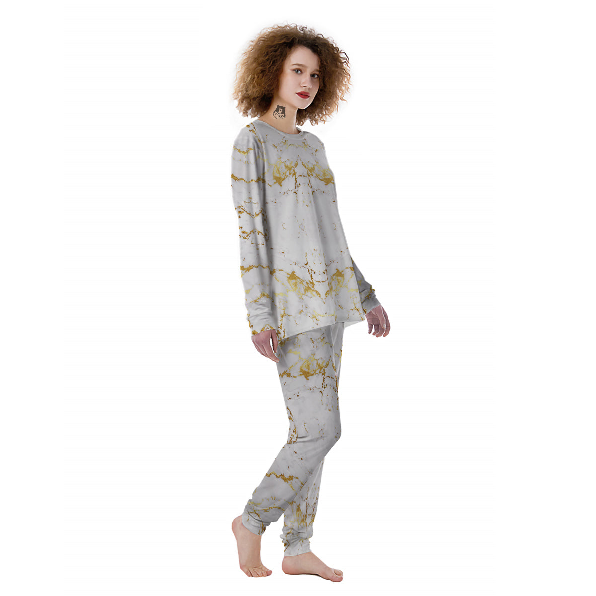 Grunge Marble White Gold Print Pattern Women's Pajamas-grizzshop