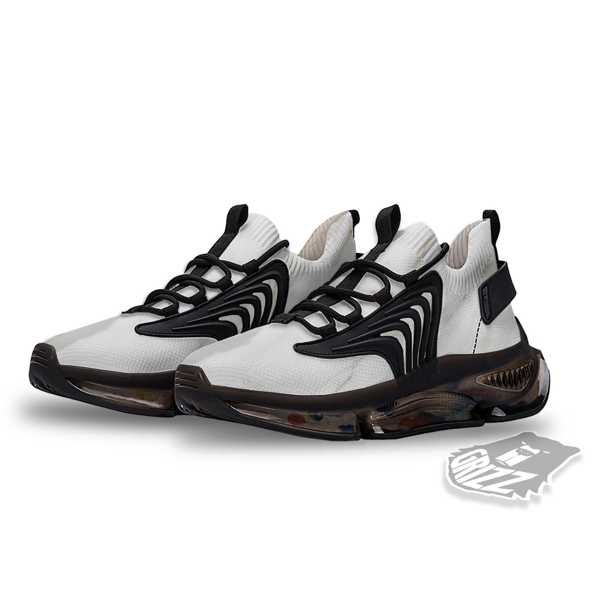 Grunge Marble White Print Pattern Black Gym Shoes-grizzshop