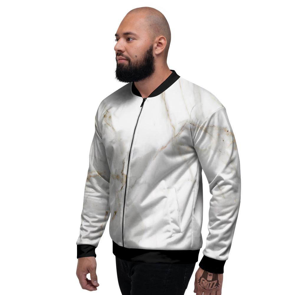 Grunge Marble White Print Pattern Men's Bomber Jacket-grizzshop