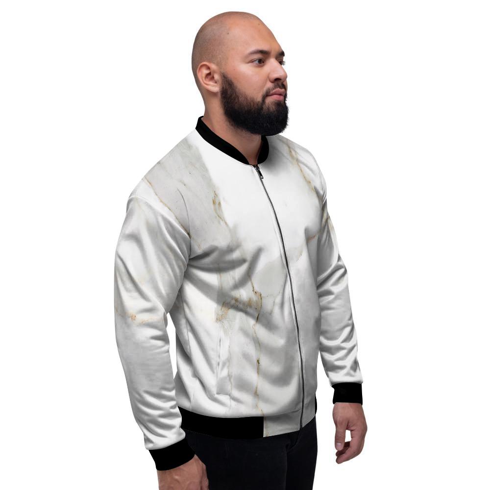 Grunge Marble White Print Pattern Men's Bomber Jacket-grizzshop