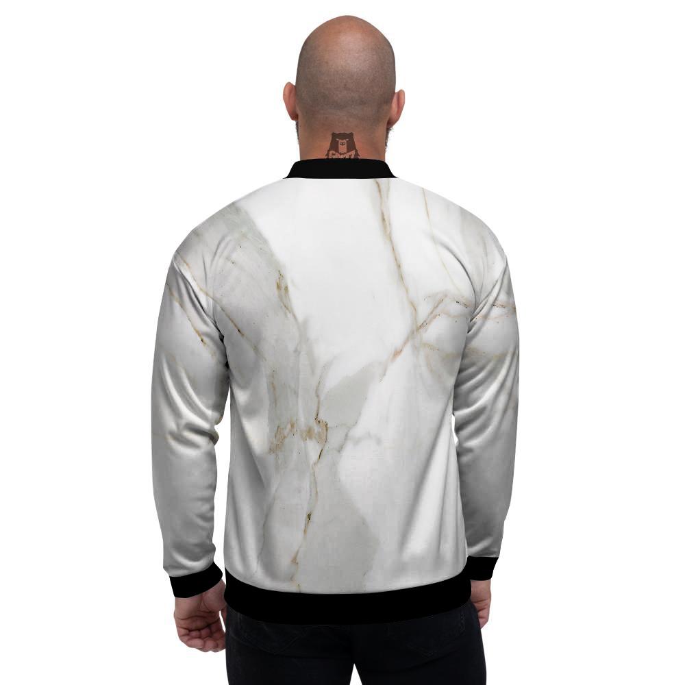 Grunge Marble White Print Pattern Men's Bomber Jacket-grizzshop