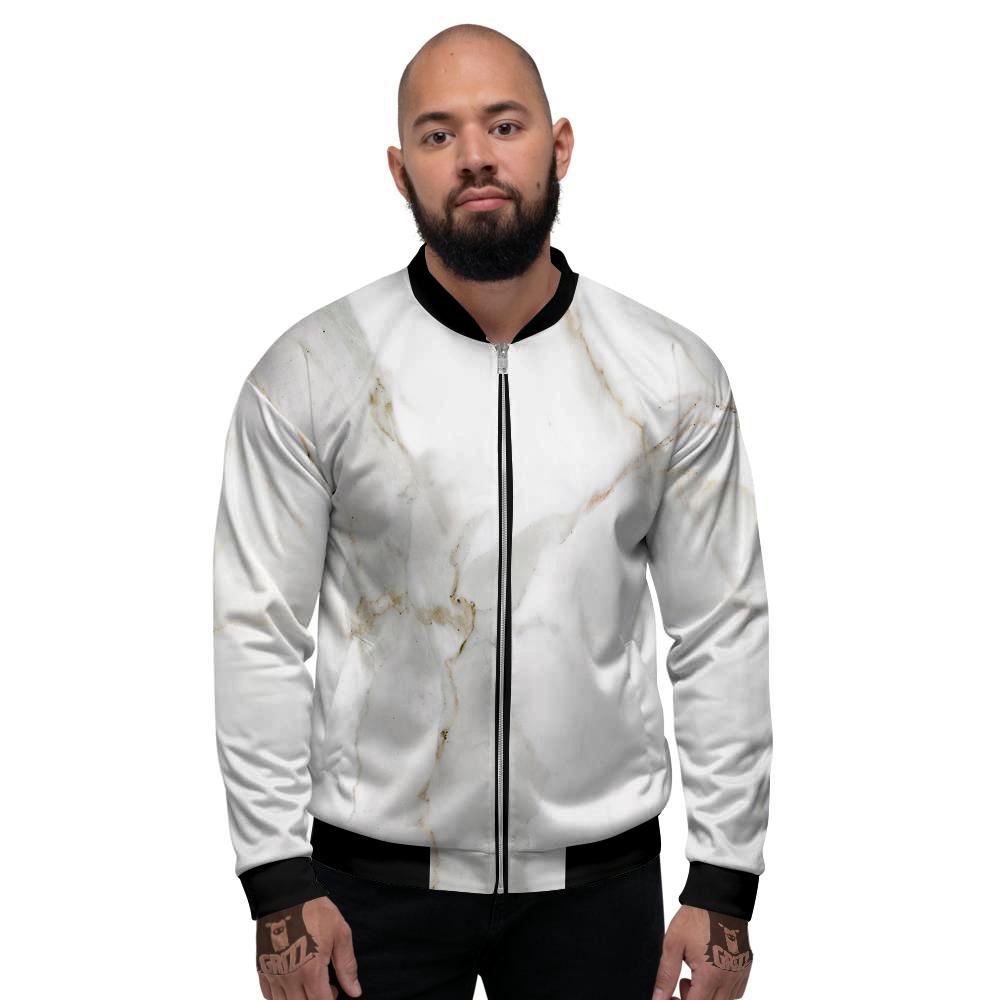 Grunge Marble White Print Pattern Men's Bomber Jacket-grizzshop