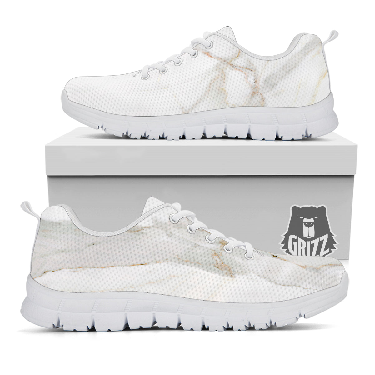 Grunge Marble White Print Pattern White Sneaker-grizzshop