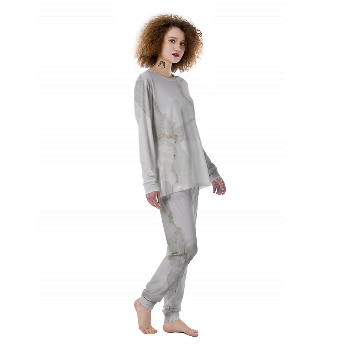 Grunge Marble White Print Pattern Women's Pajamas-grizzshop