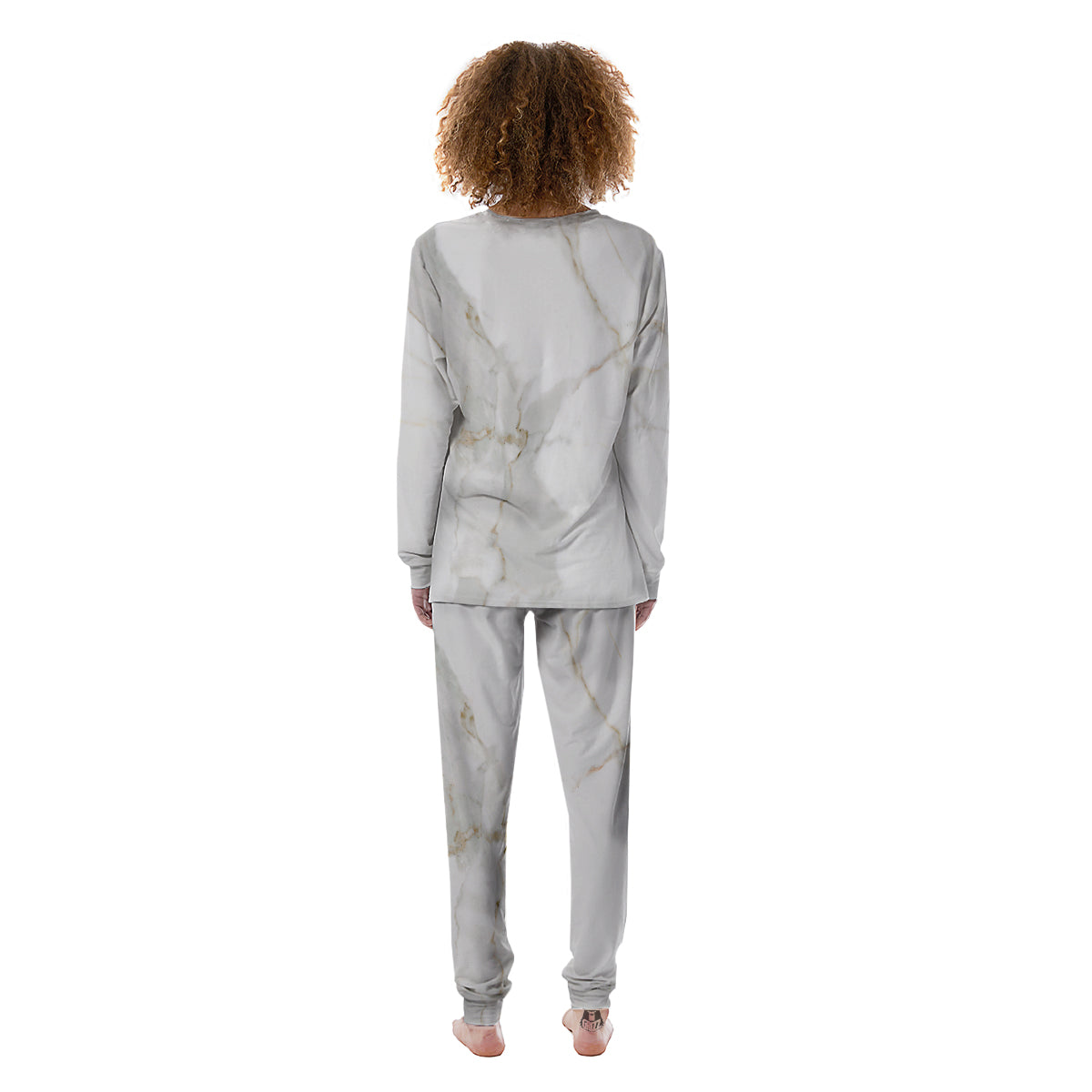 Grunge Marble White Print Pattern Women's Pajamas-grizzshop