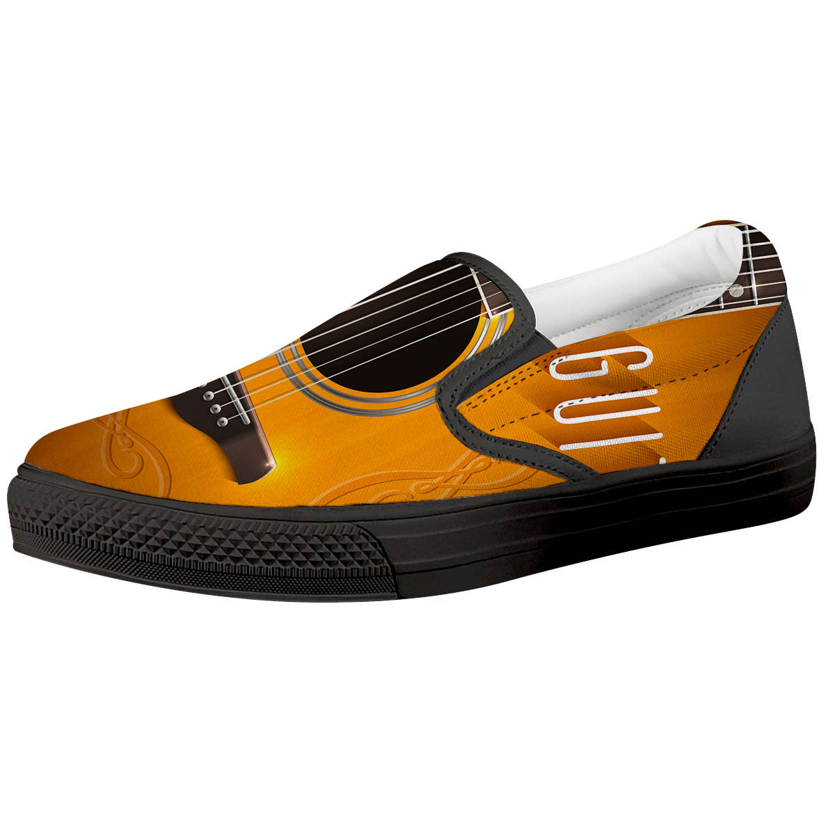 Guitar Acoustic Print Black Slip On Shoes-grizzshop