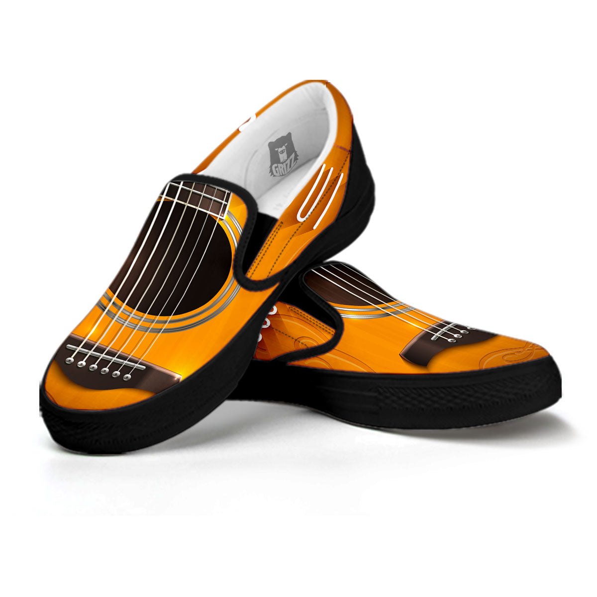 Guitar Acoustic Print Black Slip On Shoes-grizzshop