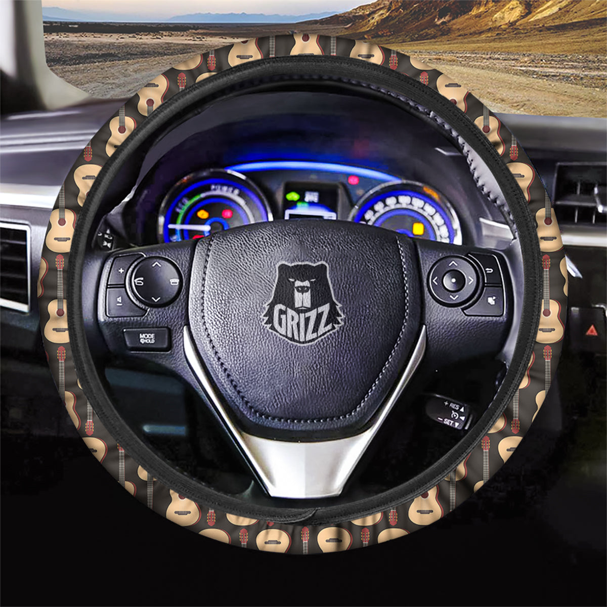 Guitar Acoustic Print Pattern Car Steering Wheel Cover-grizzshop