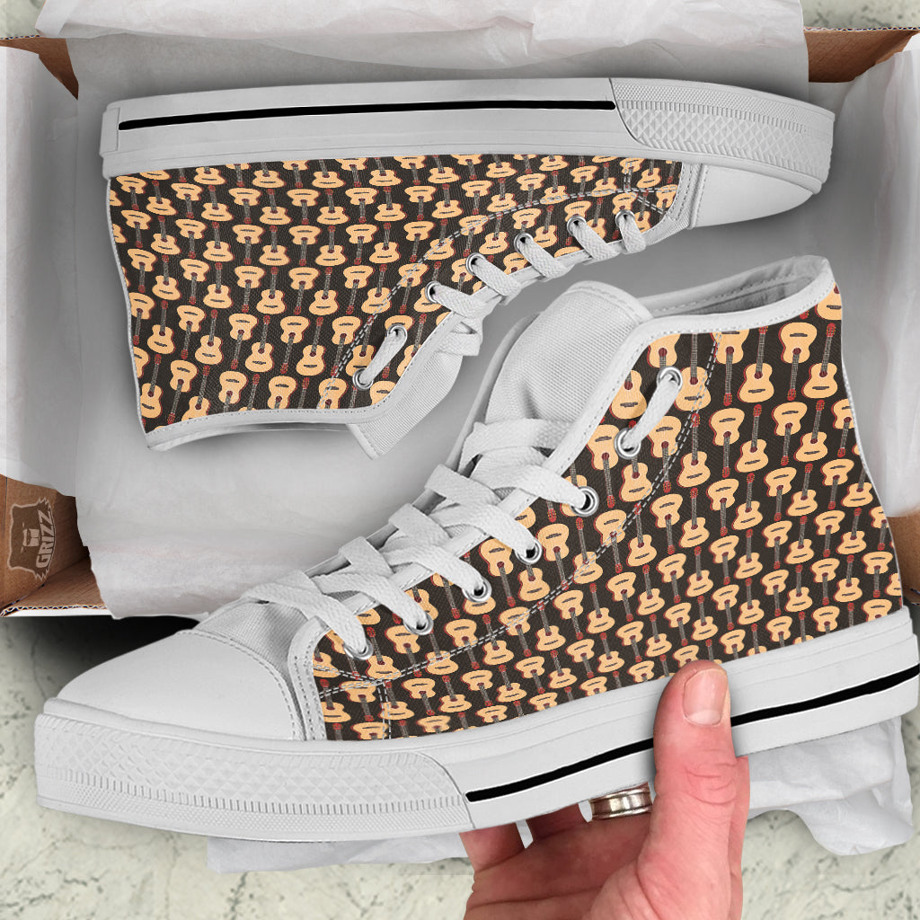 Guitar Acoustic Print Pattern White High Top Shoes-grizzshop