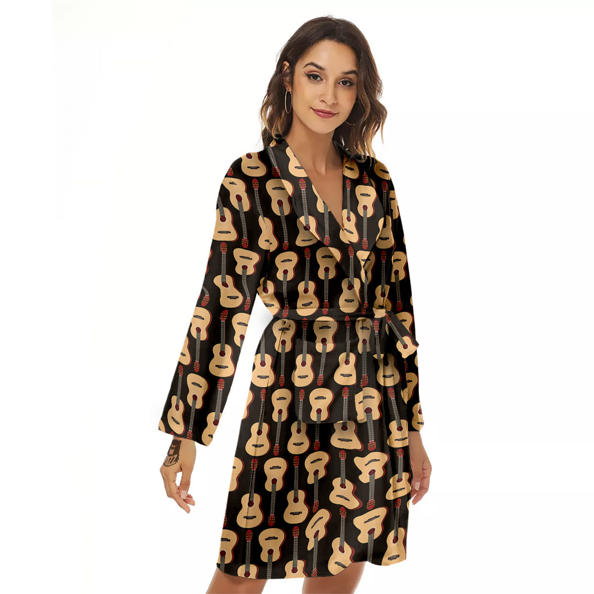 Guitar Acoustic Print Pattern Women's Robe-grizzshop