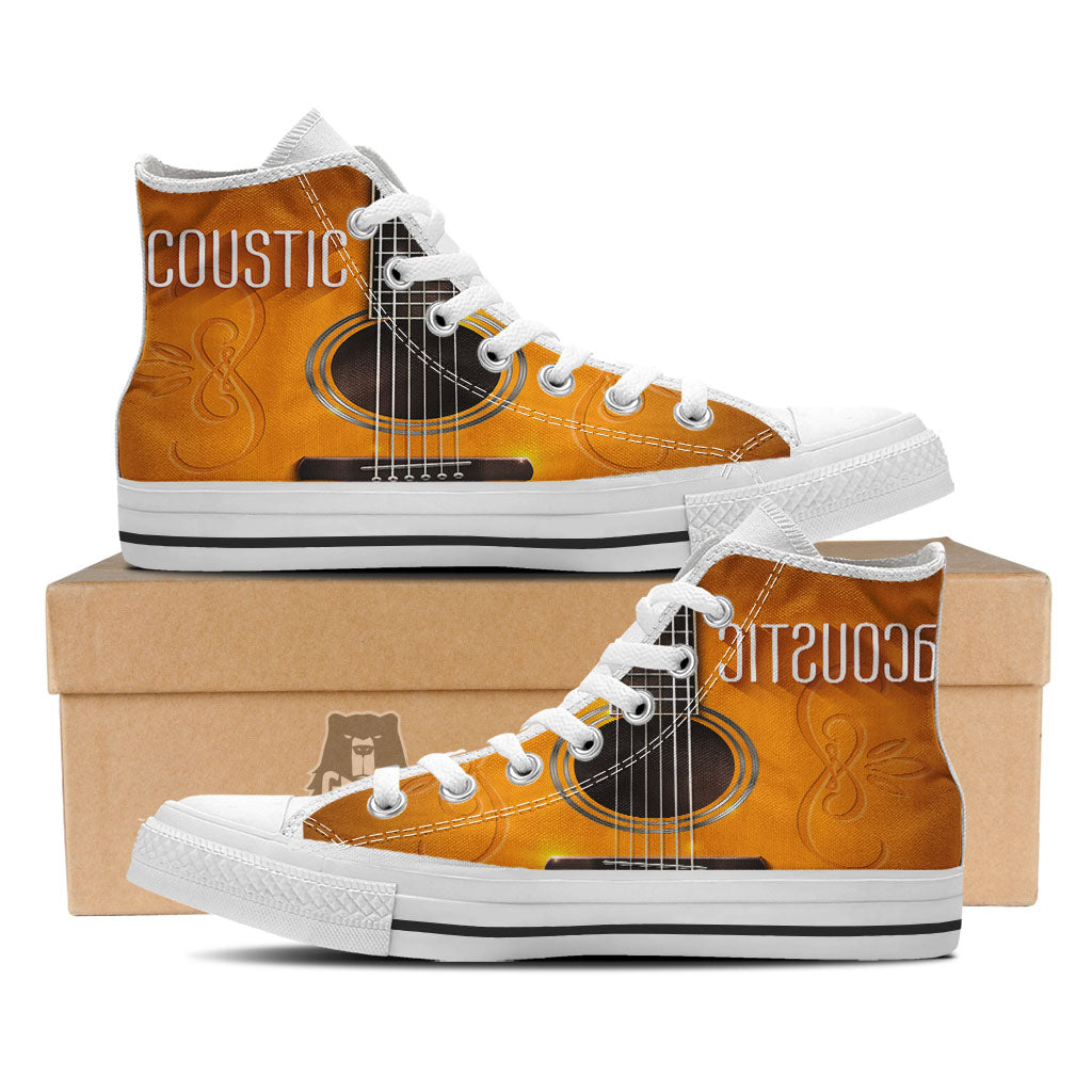 Guitar Acoustic Print White High Top Shoes-grizzshop