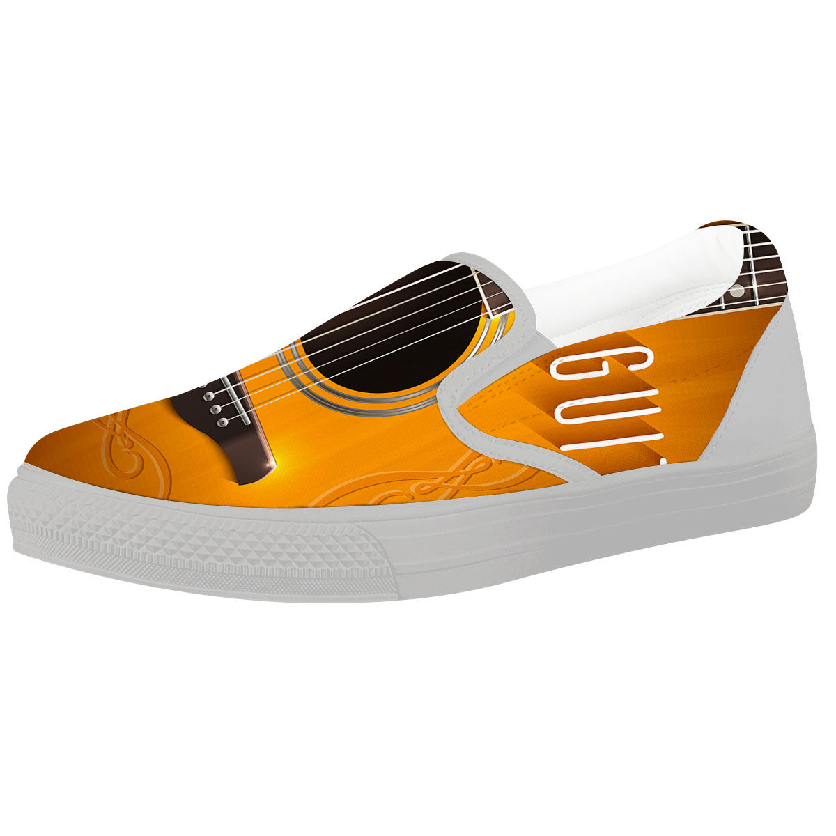 Guitar Acoustic Print White Slip On Shoes-grizzshop