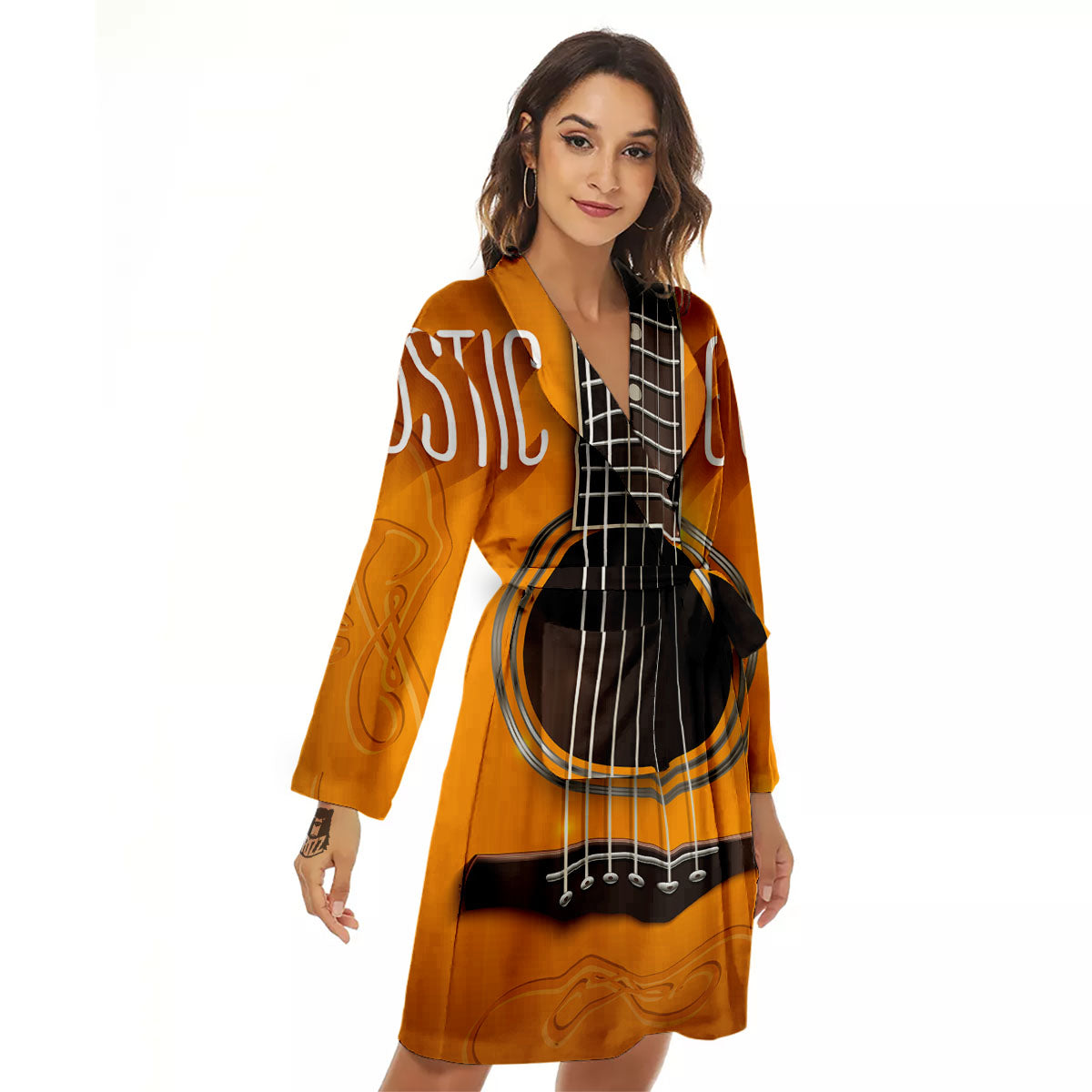 Guitar Acoustic Print Women's Robe-grizzshop