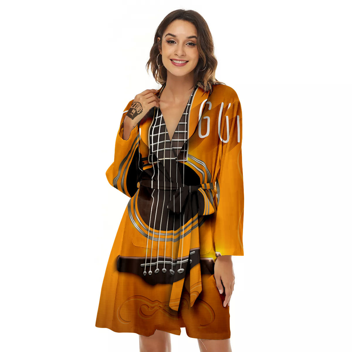 Guitar Acoustic Print Women's Robe-grizzshop