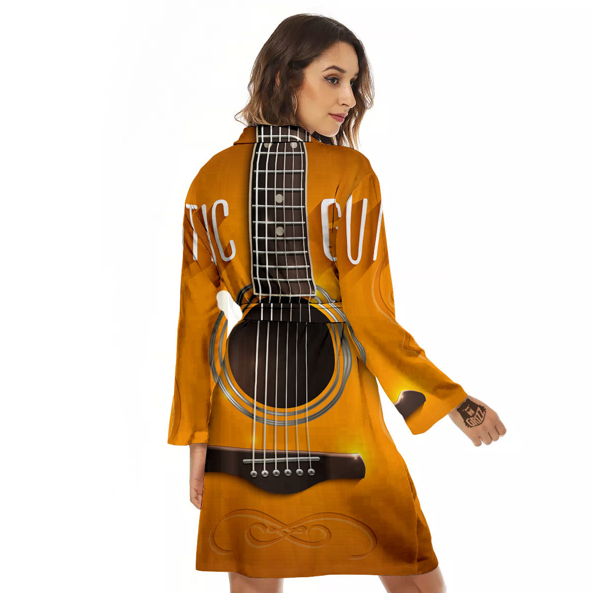 Guitar Acoustic Print Women's Robe-grizzshop