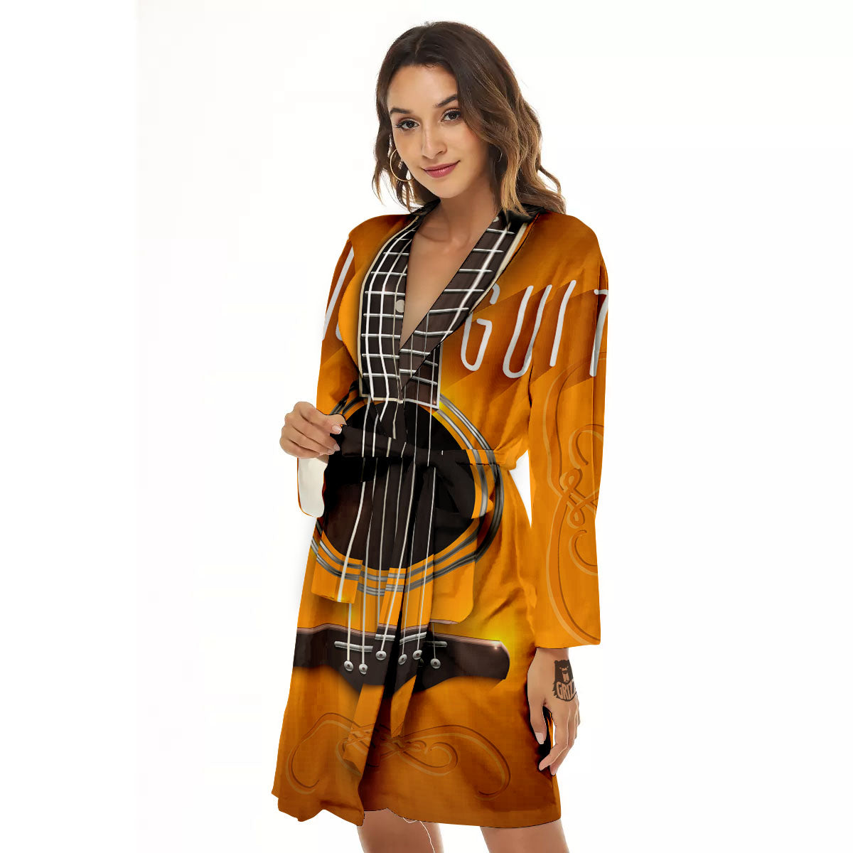 Guitar Acoustic Print Women's Robe-grizzshop
