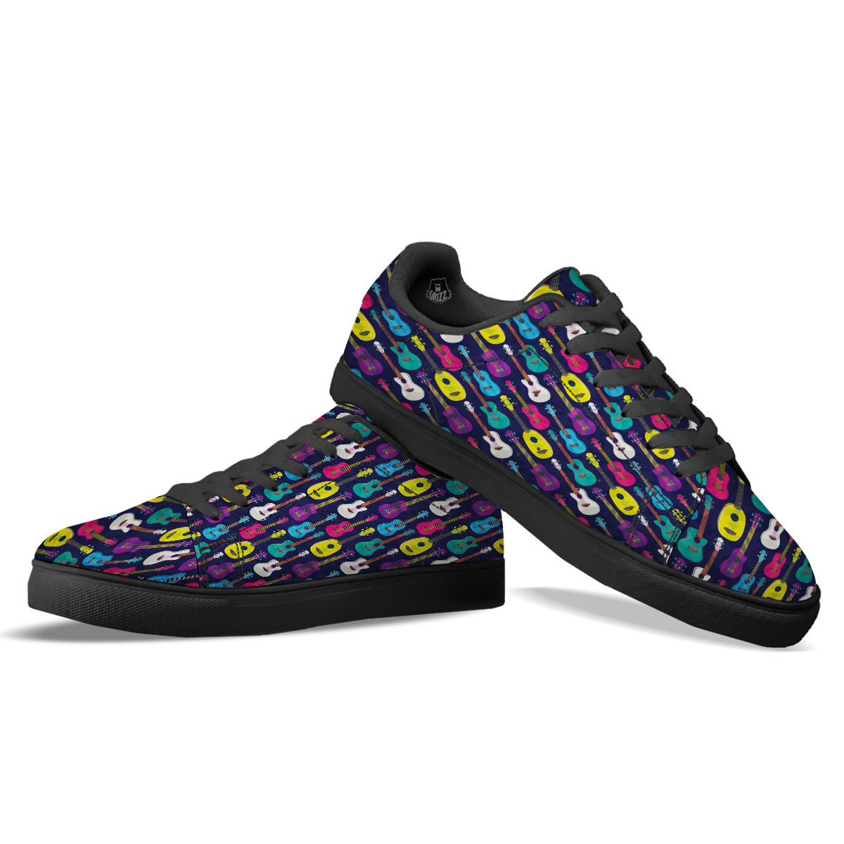 Guitar Colorful Print Pattern Black Low Top Sneakers-grizzshop