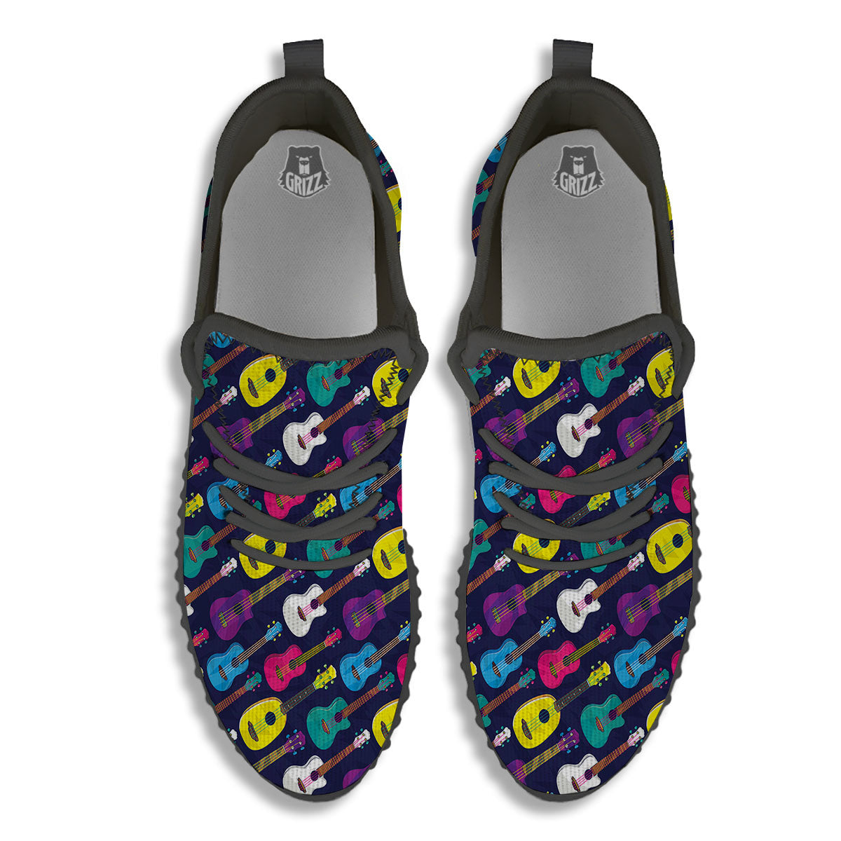 Guitar Colorful Print Pattern Black Walking Shoes-grizzshop