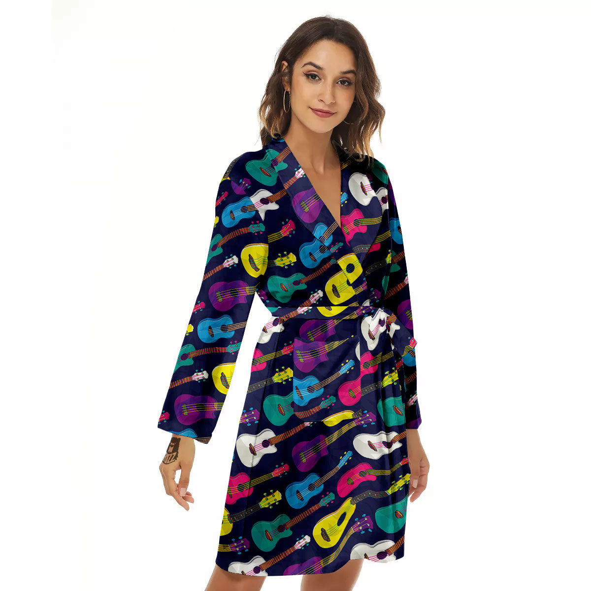 Guitar Colorful Print Pattern Women's Robe-grizzshop