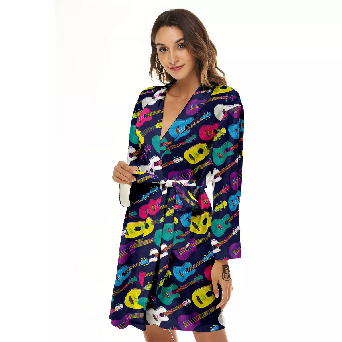 Guitar Colorful Print Pattern Women's Robe-grizzshop