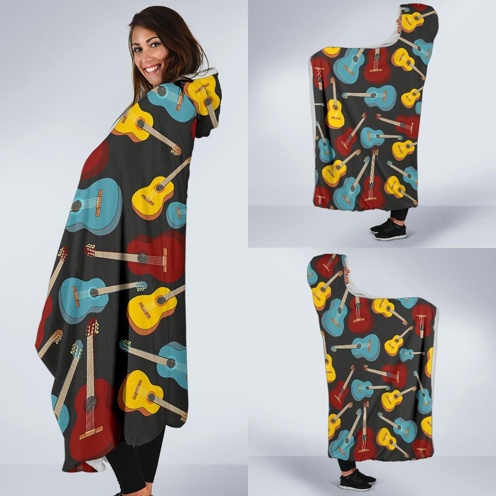 Guitar Pattern Print Hooded Blanket-grizzshop