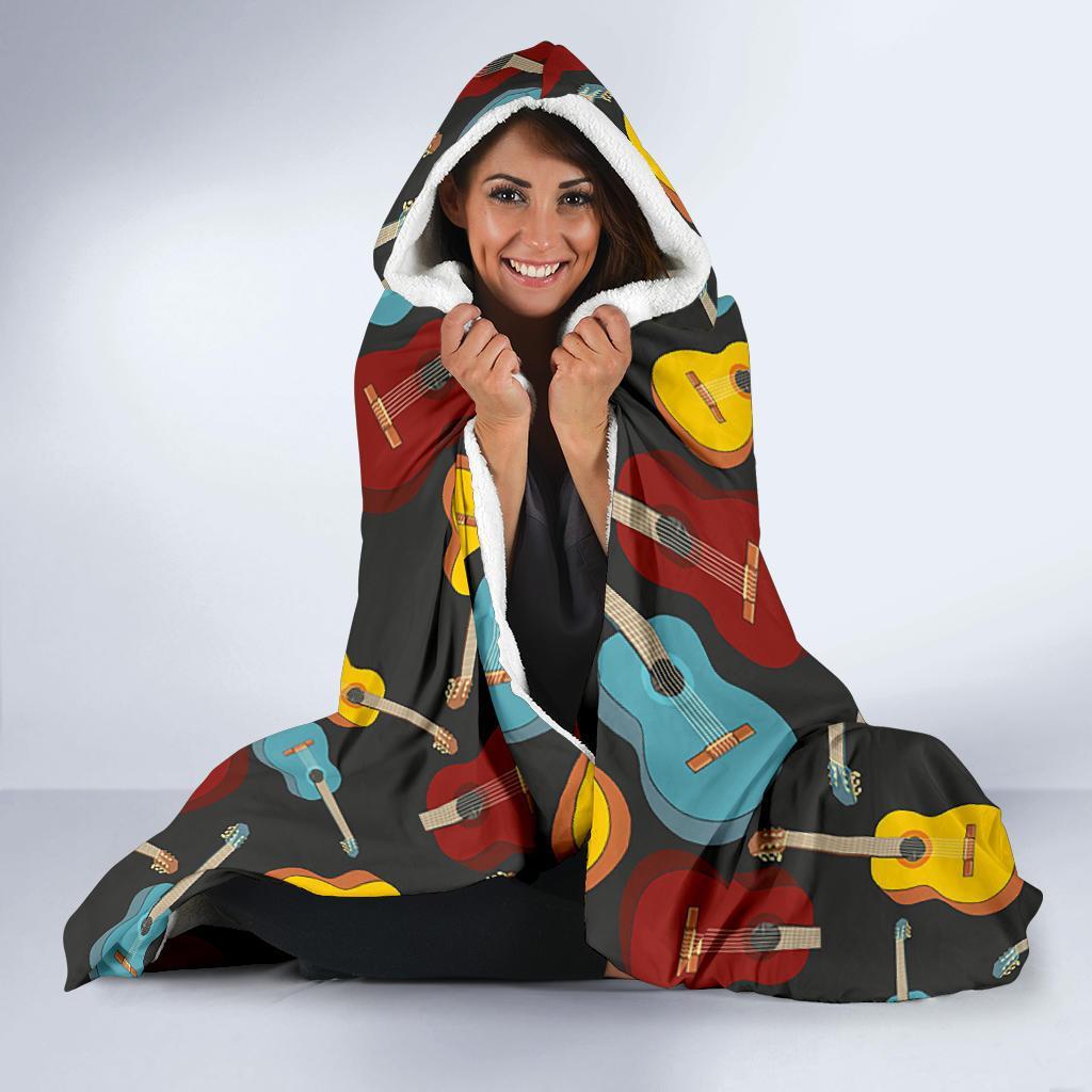 Guitar Pattern Print Hooded Blanket-grizzshop