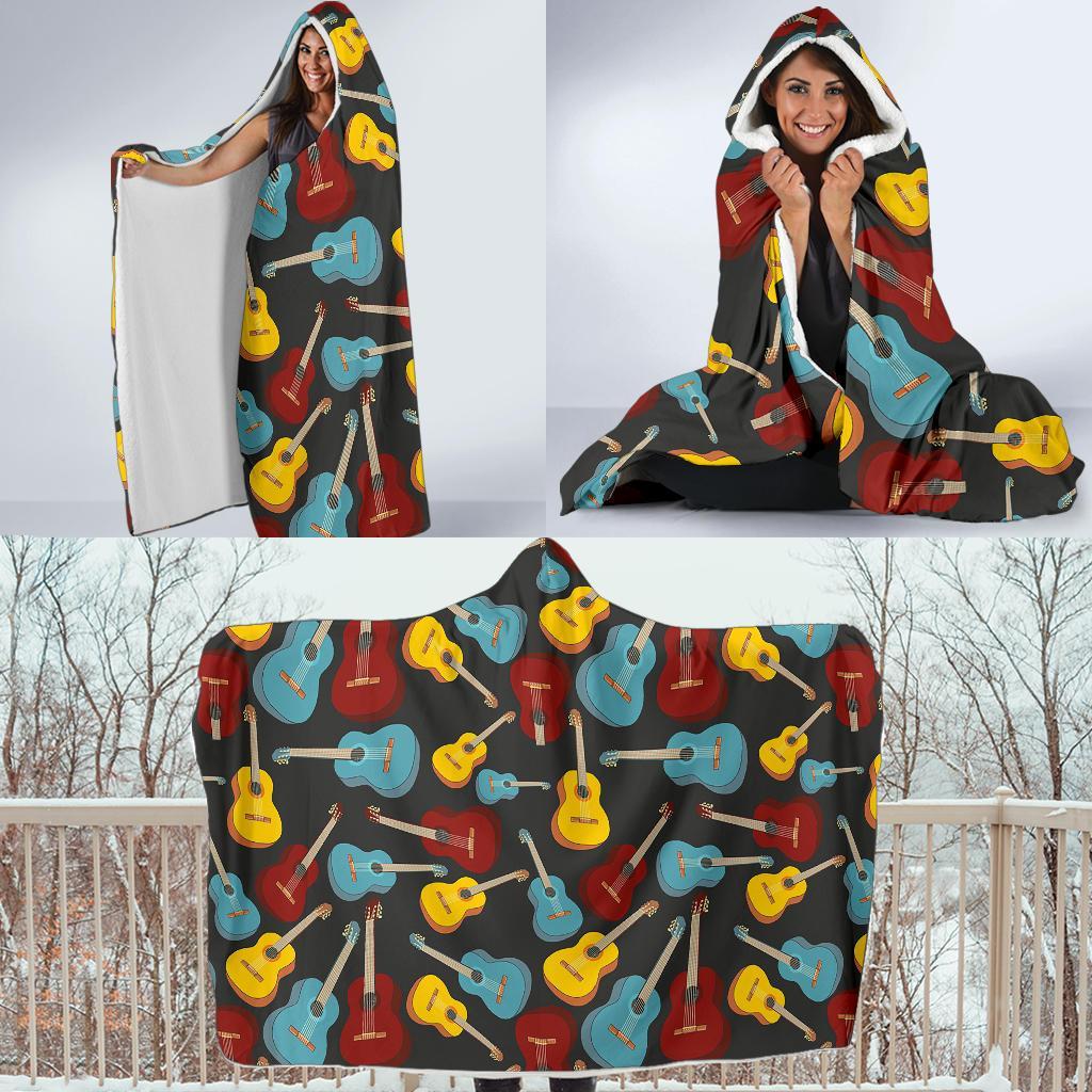 Guitar Pattern Print Hooded Blanket-grizzshop