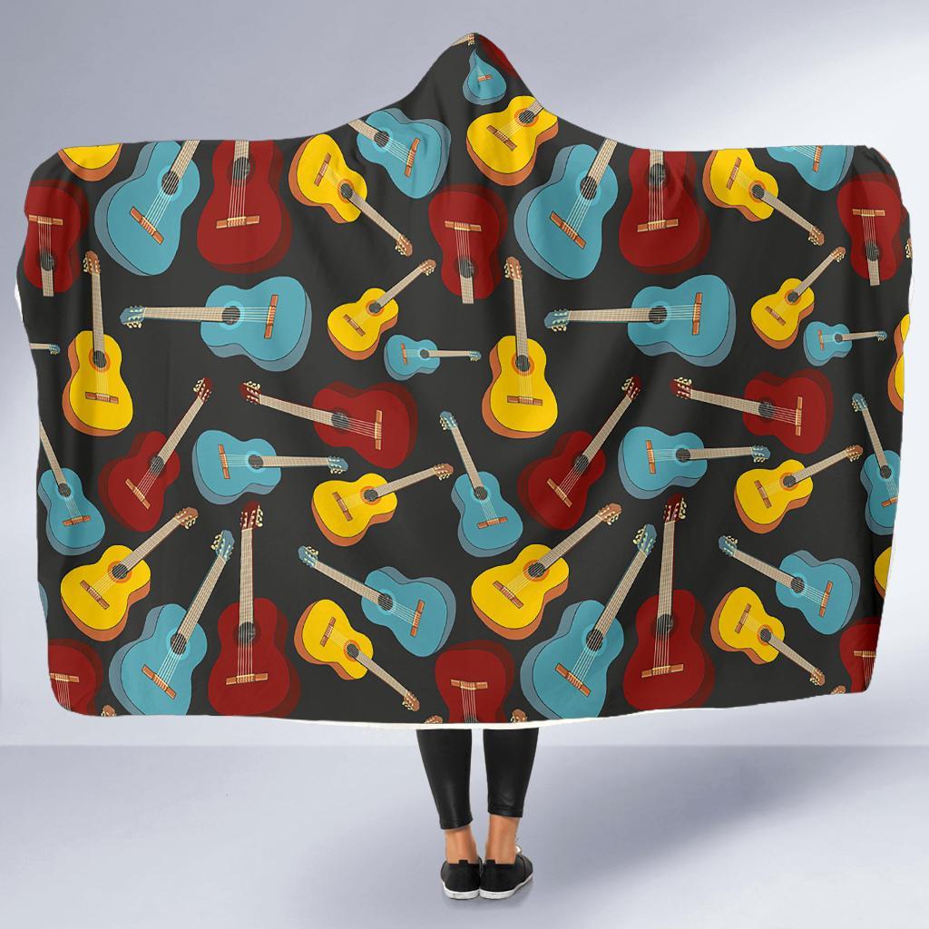 Guitar Pattern Print Hooded Blanket-grizzshop