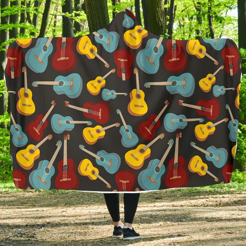 Guitar Pattern Print Hooded Blanket-grizzshop