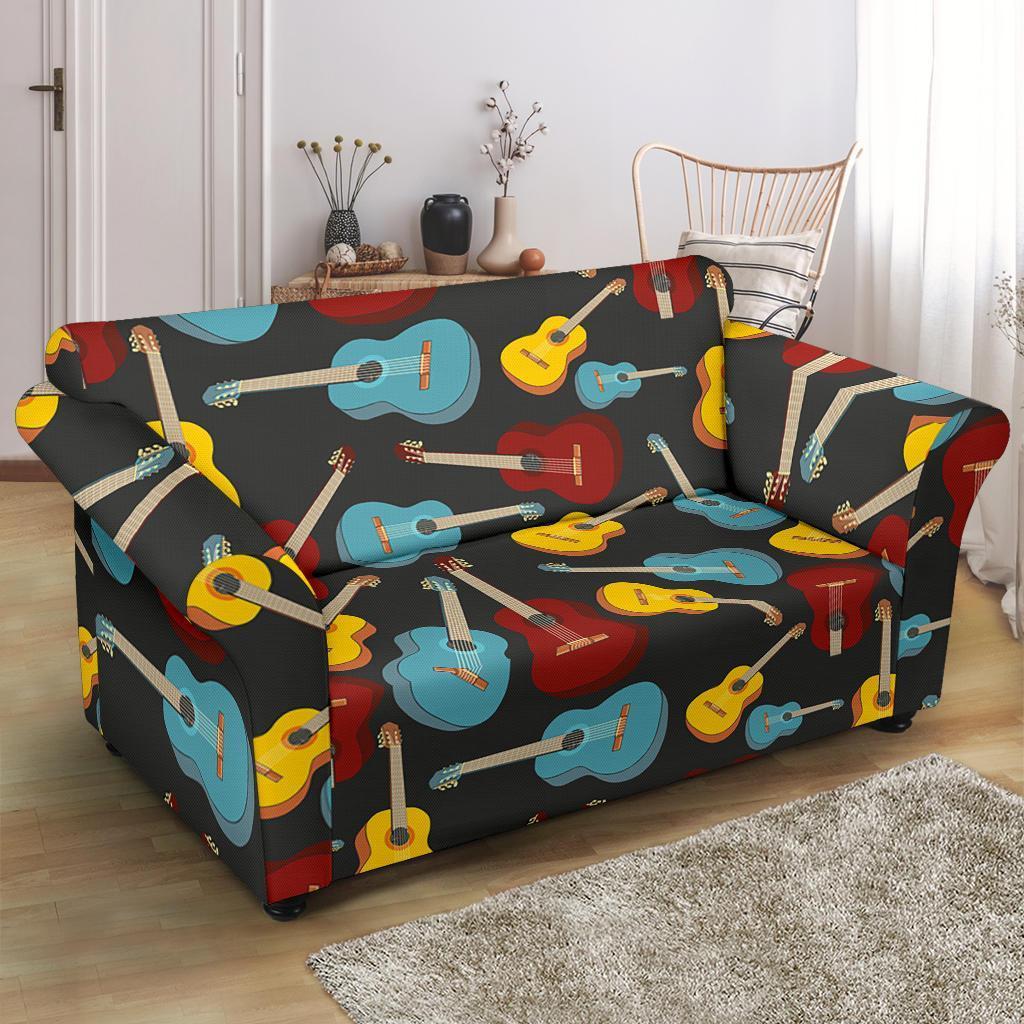 Guitar Pattern Print Loveseat Cover-grizzshop