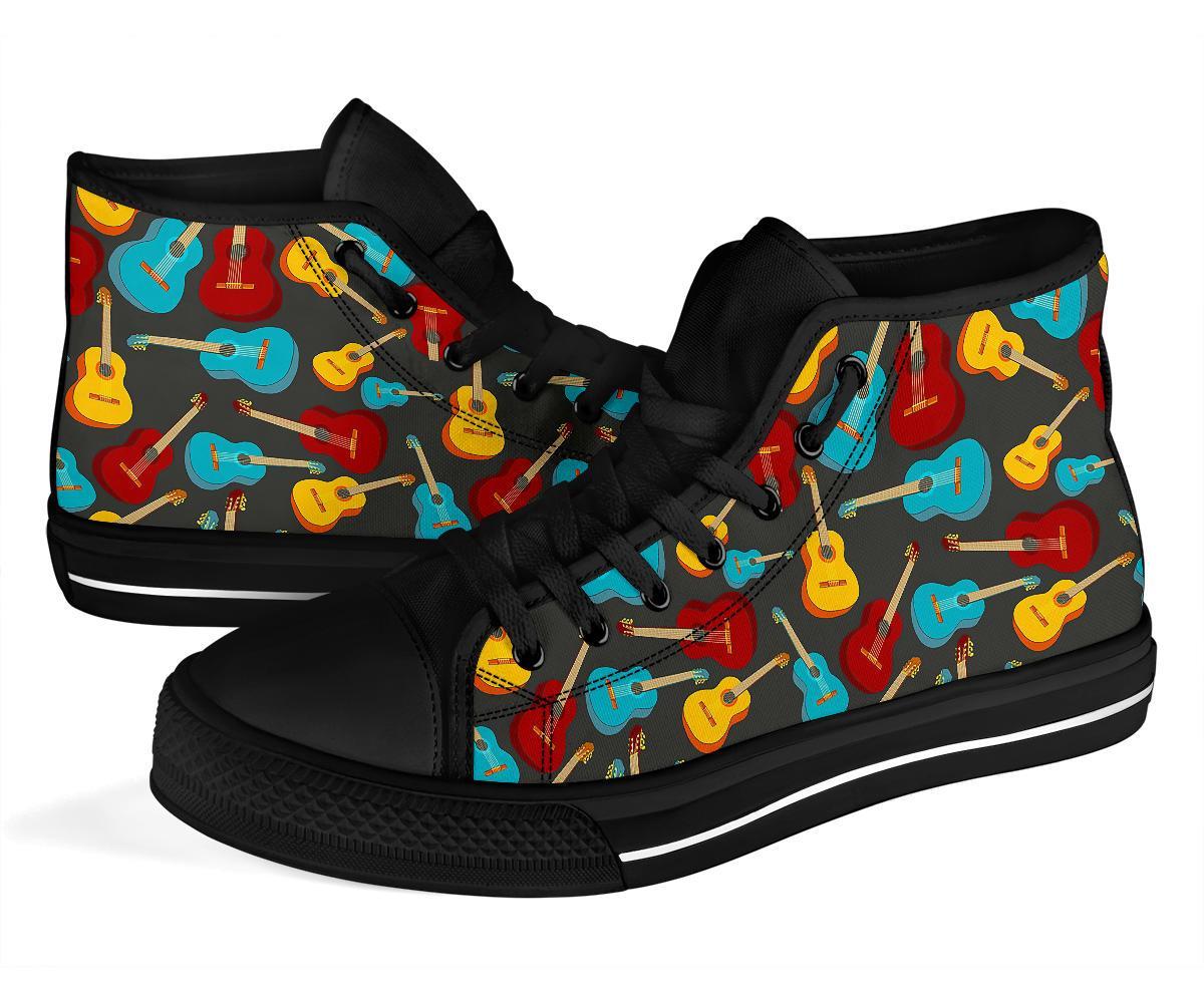 Guitar Pattern Print Men Women's High Top Shoes-grizzshop