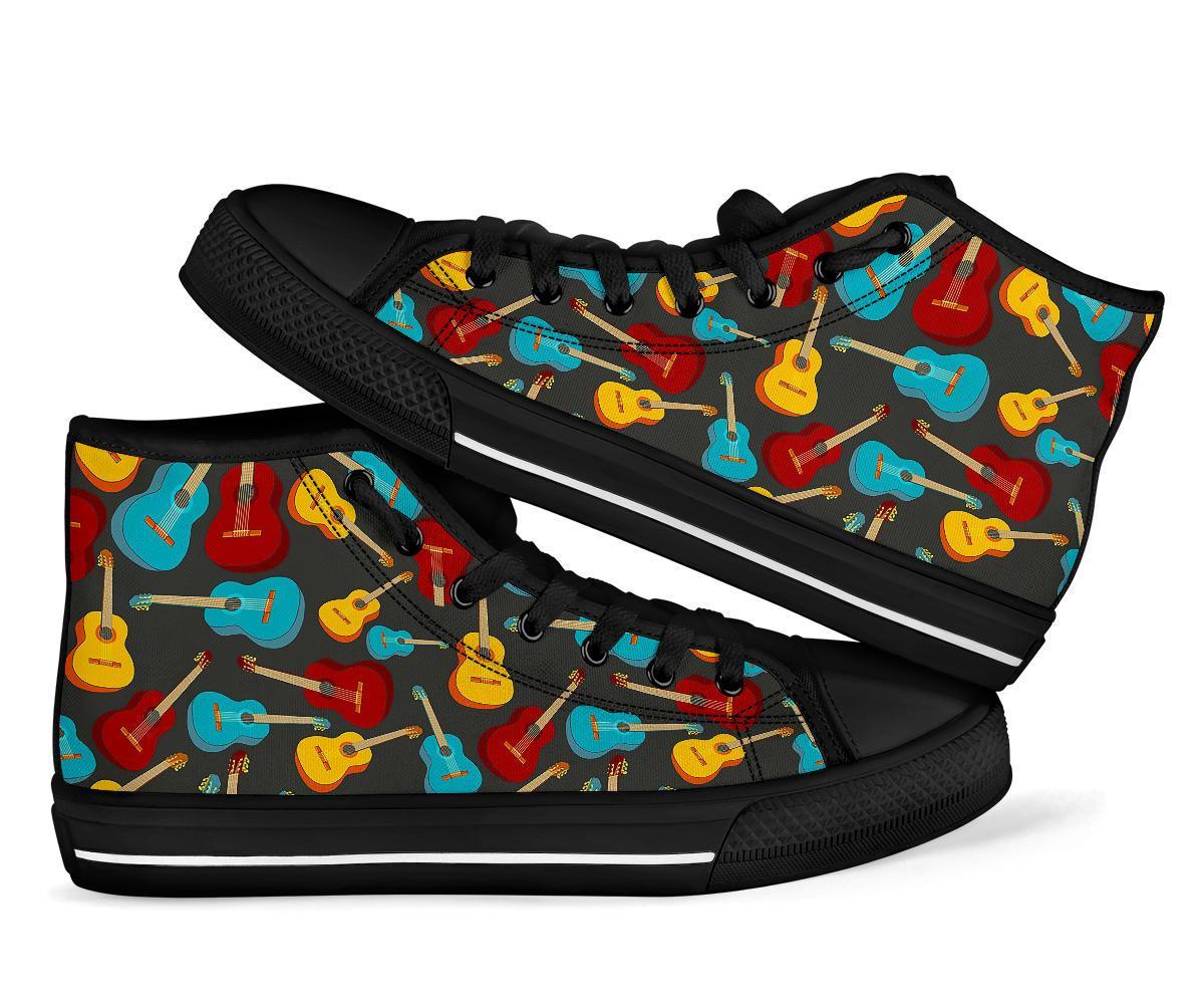 Guitar Pattern Print Men Women's High Top Shoes-grizzshop