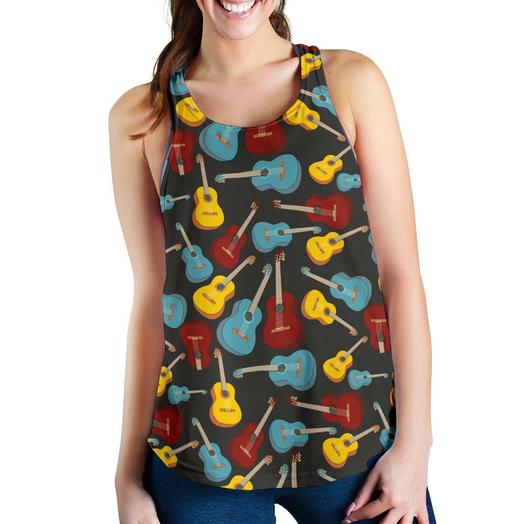 Guitar Pattern Print Racerback Tank Tops-grizzshop