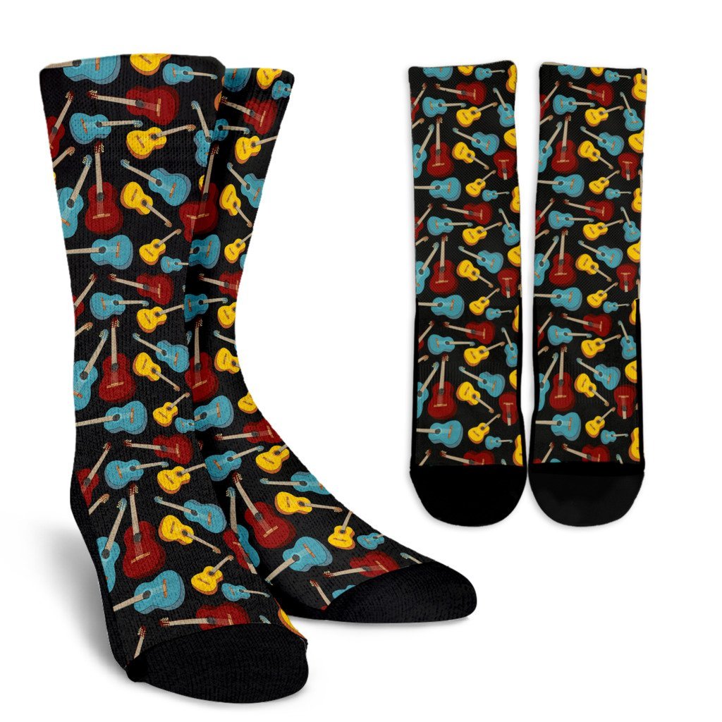 Guitar Pattern Print Unisex Crew Socks-grizzshop