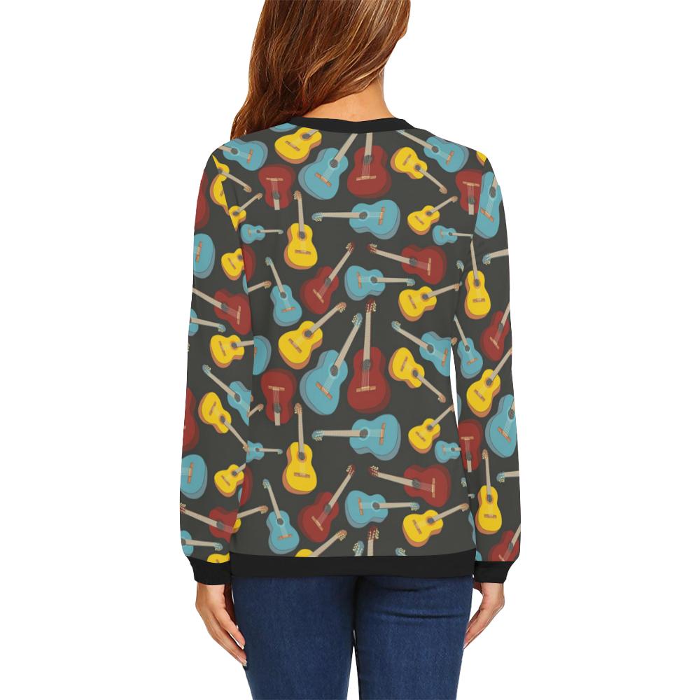 Guitar Pattern Print Women Crewneck Sweatshirt-grizzshop