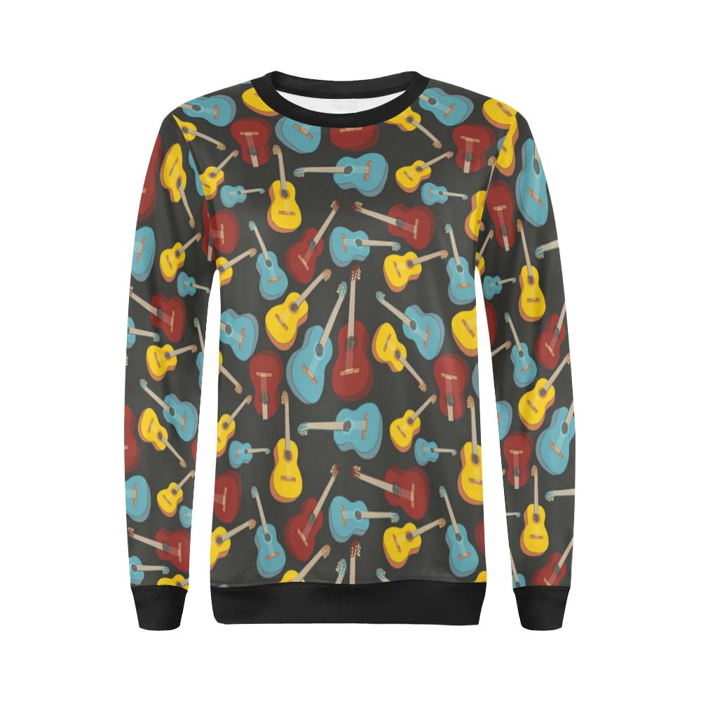 Guitar Pattern Print Women Crewneck Sweatshirt-grizzshop