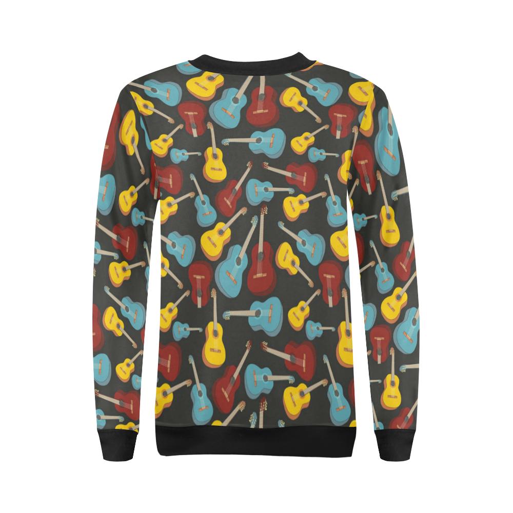 Guitar Pattern Print Women Crewneck Sweatshirt-grizzshop