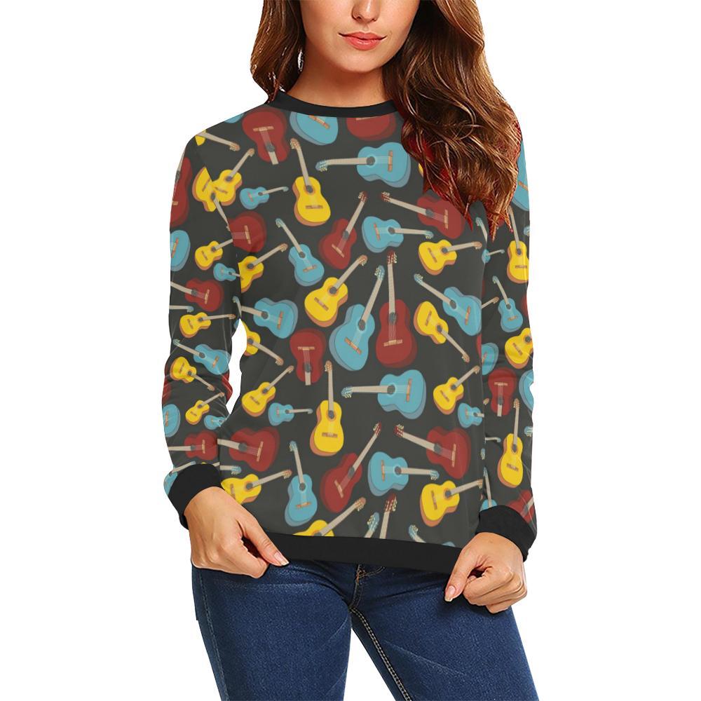 Guitar Pattern Print Women Crewneck Sweatshirt-grizzshop