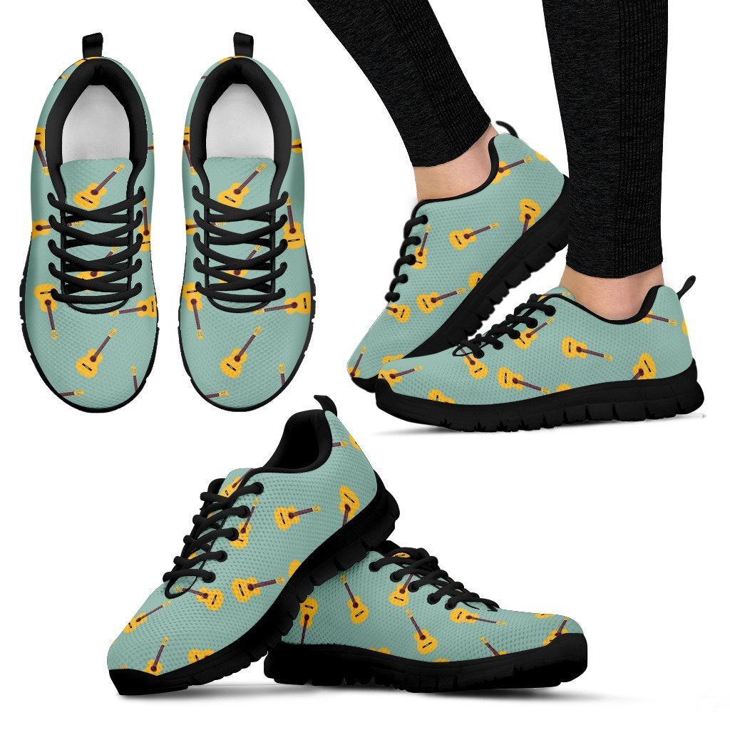 Guitar Print Pattern Black Sneaker Shoes For Men Women-grizzshop