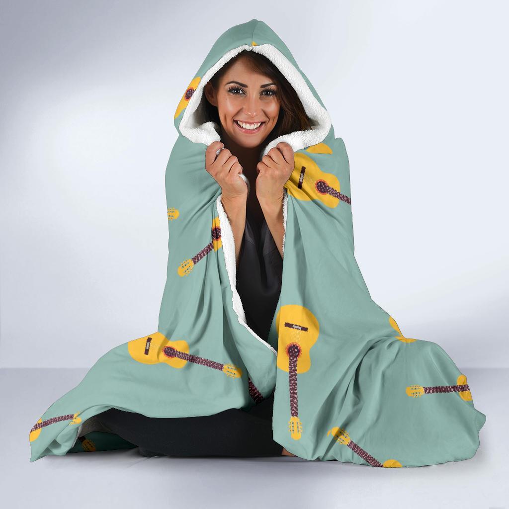 Guitar Print Pattern Hooded Blanket-grizzshop