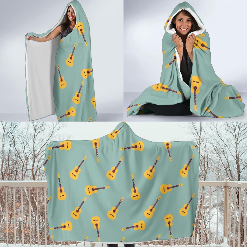Guitar Print Pattern Hooded Blanket-grizzshop