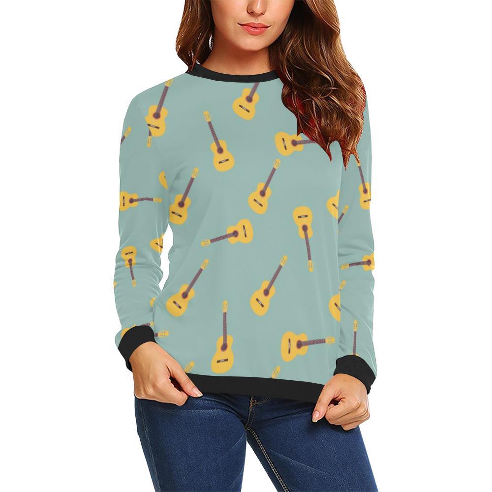 Guitar Print Pattern Women Crewneck Sweatshirt-grizzshop