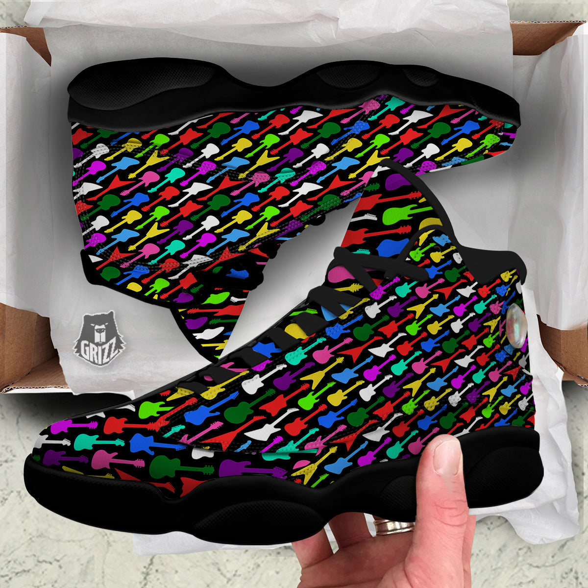 Guitars Colorful Print Pattern Black Basketball Shoes-grizzshop