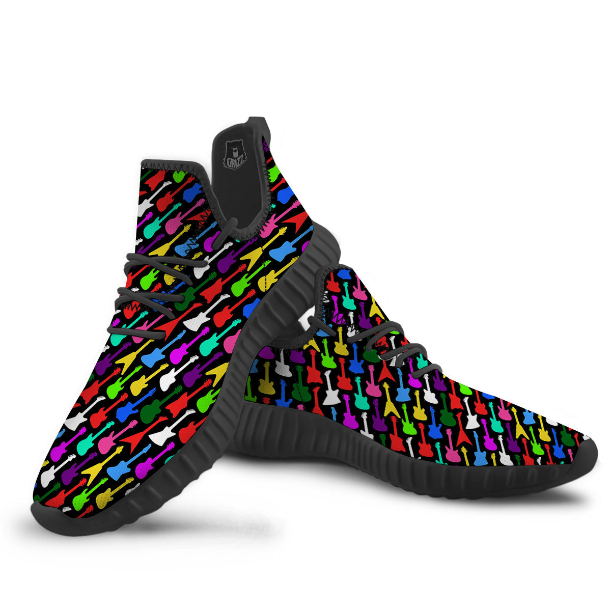 Guitars Colorful Print Pattern Black Walking Shoes-grizzshop