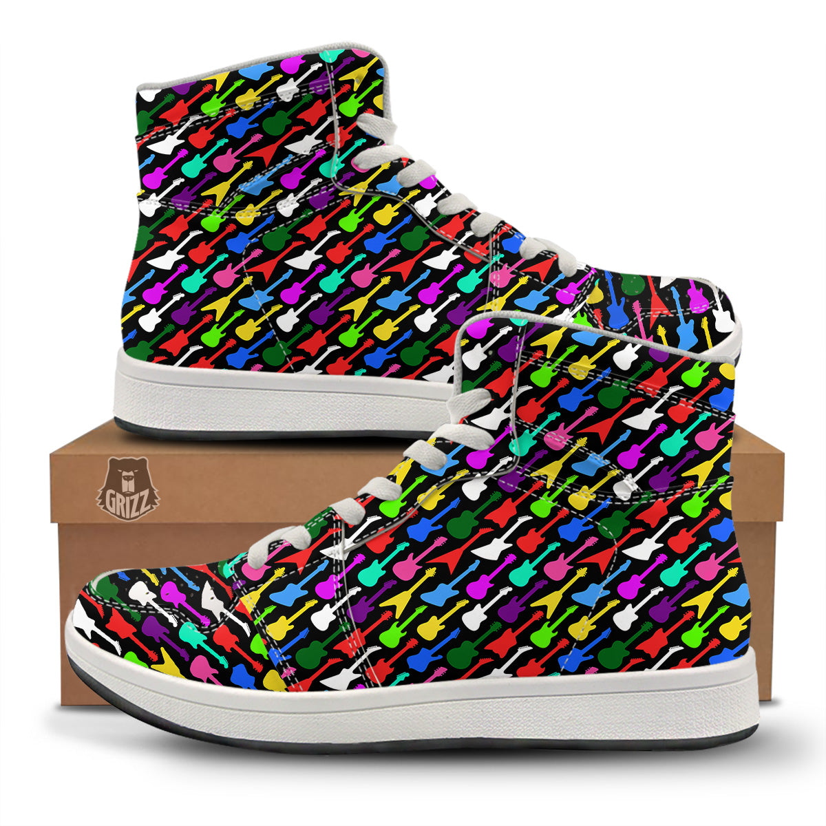 Guitars Colorful Print Pattern High Top Sneakers-grizzshop