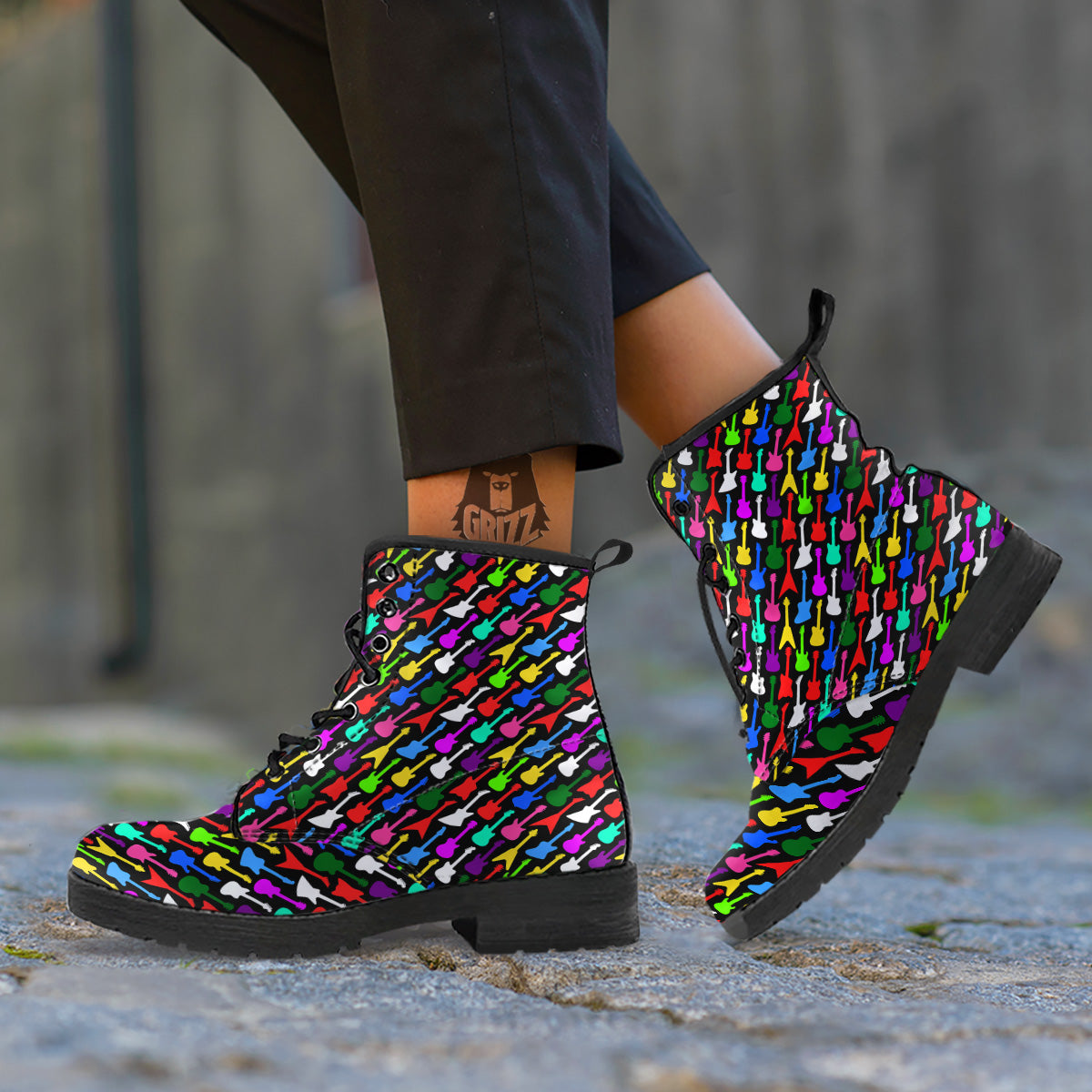 Guitars Colorful Print Pattern Leather Boots-grizzshop
