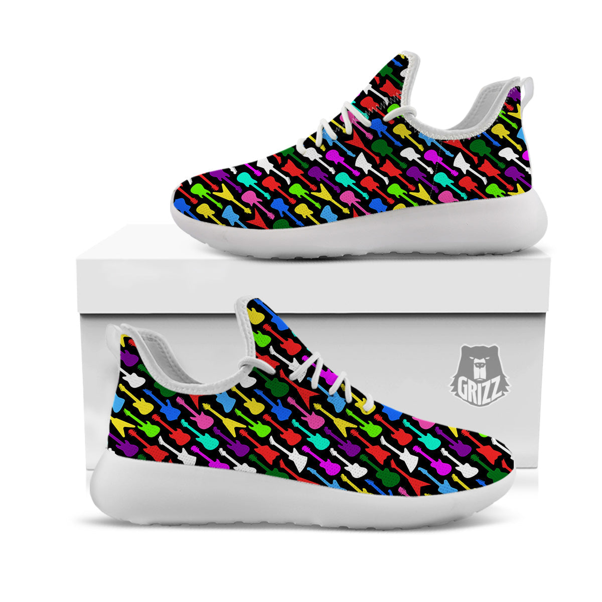 Guitars Colorful Print Pattern White Athletic Shoes-grizzshop